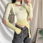 Mock-turtleneck Paneled Cutout T-shirt