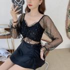Puff-sleeve Star Print Bikini