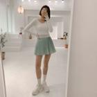 Crystal-pleat Miniskirt Mint Green - One Size