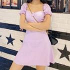 Retro Bow High-waist Slim Cut Short-sleeve Dress