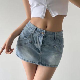 Low-rise Denim Mini Skort