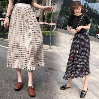 Patterned Pleated Chiffon A-line Midi Skirt