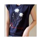 Sleeveless Cactus Embroidered Top