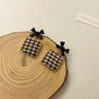 Bow Houndstooth Square Alloy Dangle Earring 1 Pair - S925 Silver - Coffee - One Size