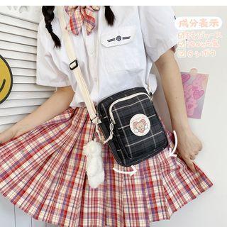 Plaid Applique Crossbody Bag / Bag Charm / Set