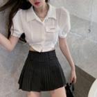 Short-sleeve Crop Shirt / Striped Mini Skirt