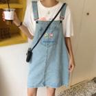 Embroidered Flower Denim Dungaree Dress