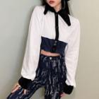 Collared Color-block Cropped Top