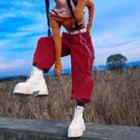 Plain High Waist Cargo Pants With Chains