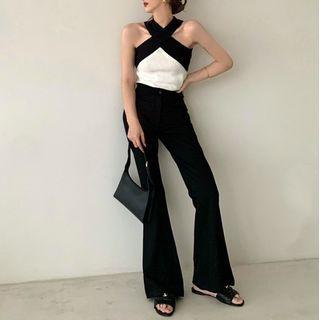 Halter-neck Knit Top / Bootcut Pants