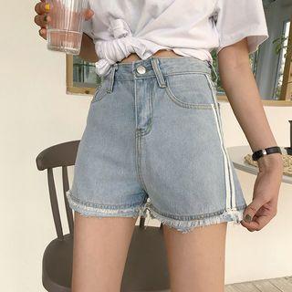 Fray Hem Contrast Trim Denim Shorts