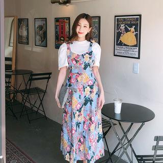 Tie-shoulder Floral Print A-line Dress