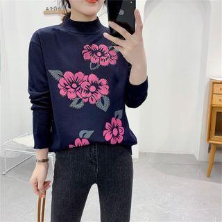 Floral Print Mock-neck Knit Top