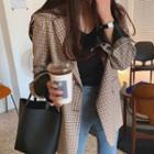 Single-breasted Plaid Longline Blazer Pink - One Size