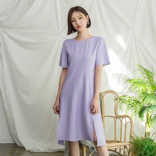 Stitched Slit-hem Midi Dress