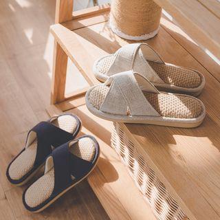Couple Matching Cross Band Straw Indoor Slippers