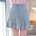 Inset Shorts Ruffled Denim / Cotton Miniskirt