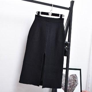 Slit-front Chiffon Pencil Skirt