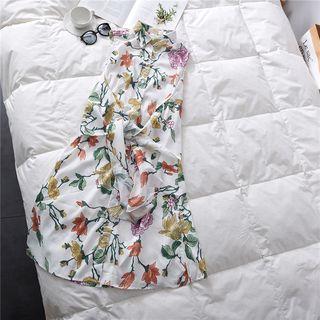 Flower Print Sleeveless Collared Dress White - S