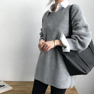 Drop-shoulder Oversized Rib-knit Sweater