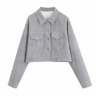 Plaid Cropped Denim Jacket