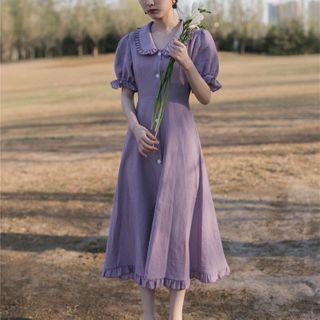 Ruffle Trim Short-sleeve Midi A-line Shirtdress