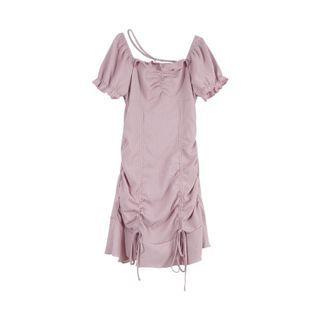 Puff-sleeve Drawstring Ruffled A-line Dress