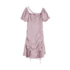Puff-sleeve Drawstring Ruffled A-line Dress