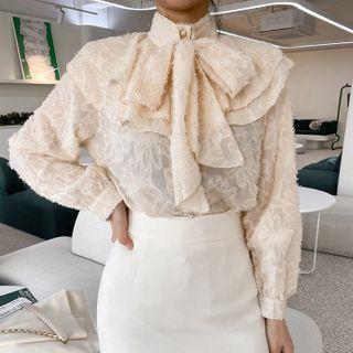 Beribboned Fringed Capelet Blouse