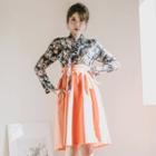 Modern Hanbok Orange Skirt 2 Pieces Set