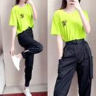 Set: Short-sleeve Cartoon Print T-shirt + Sweatpants