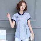 Embroidered Contrast Trim Short Sleeve Shirt
