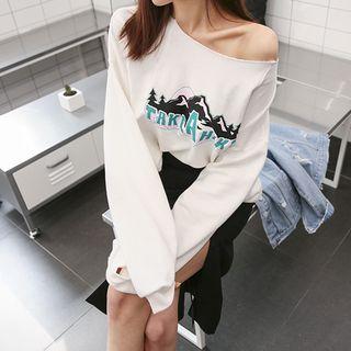 Fray-edge Lettering Sweatshirt