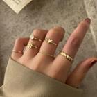 Set Of 6 : Agate Bead / Alloy Ring (assorted Designs) Set Of 6 - Gold - One Size