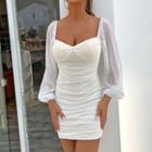 Lantern Sleeve Square-neck Ruched Mini Dress