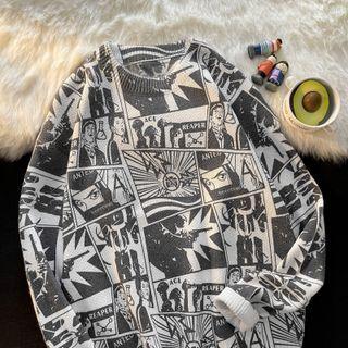 Round-neck Printed Letter Oversize Sweater