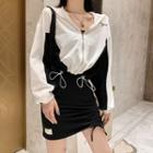 Two-tone Zip Jacket / Drawstring Mini Skirt