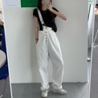 Asymmetric Waist Denim Suspender Pants