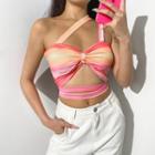 One Shoulder Tie-dyed Cut-out Crop Tank Top