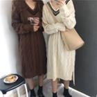 V-neck Cable-knit Midi Sweater Dress