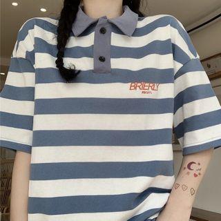 Loose Fit Short-sleeve Striped Polo Shirt