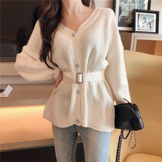 Buckled V-neck Sweater White - One Size