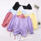 Wide-neck Drawstring Crop Blouse In 6 Colors