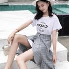 Set: Lettering Short-sleeve T-shirt Dress + Plaid A-line Skirt