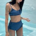 Lace Up Denim Tankini