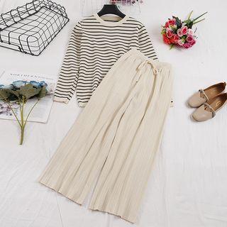 Set: Striped Knit Top + Knit Wide-leg Pants