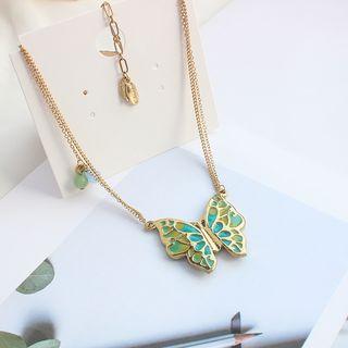 Alloy Faux Crystal Butterfly Pendant Necklace 1 Piece - Necklace - One Size