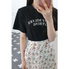 Petite Size Padded-shoulder Letter-printed T-shirt