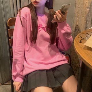 Long-sleeve Embroidered Sweatshirt Rose Pink - One Size
