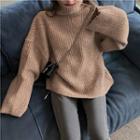 Turtleneck Ribbed Sweater Khaki - One Size